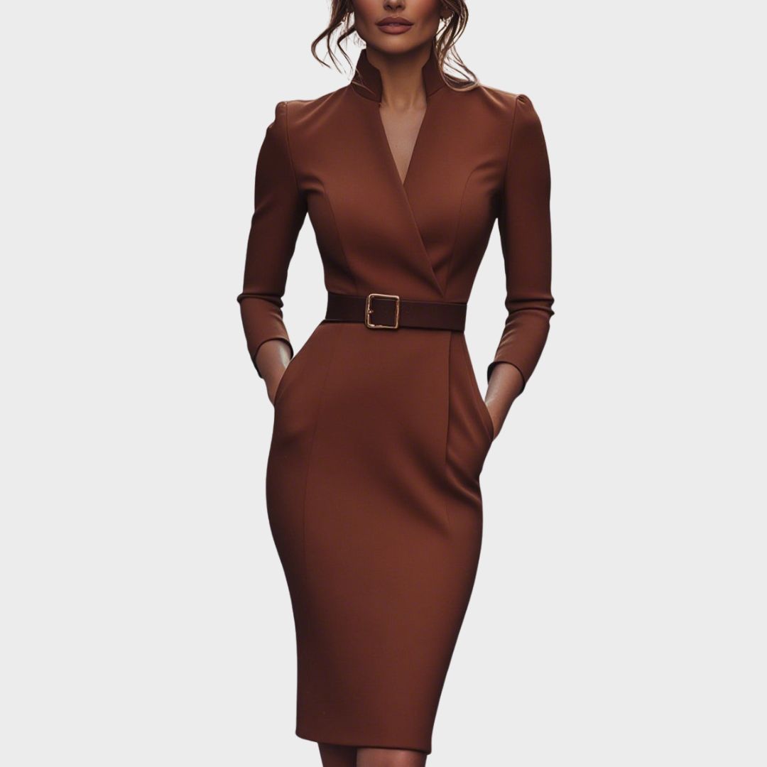 Lume | Refined Dress With Belt And Mandarin Collar