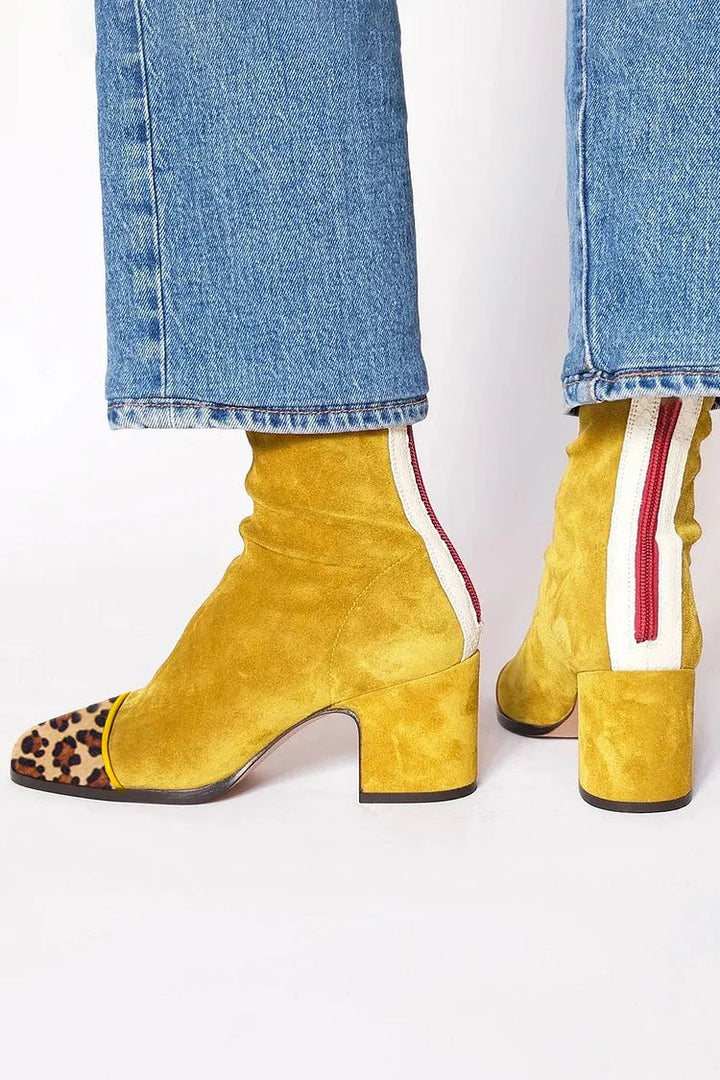Lena | Colorblock Zip-Heel Ankle Boots