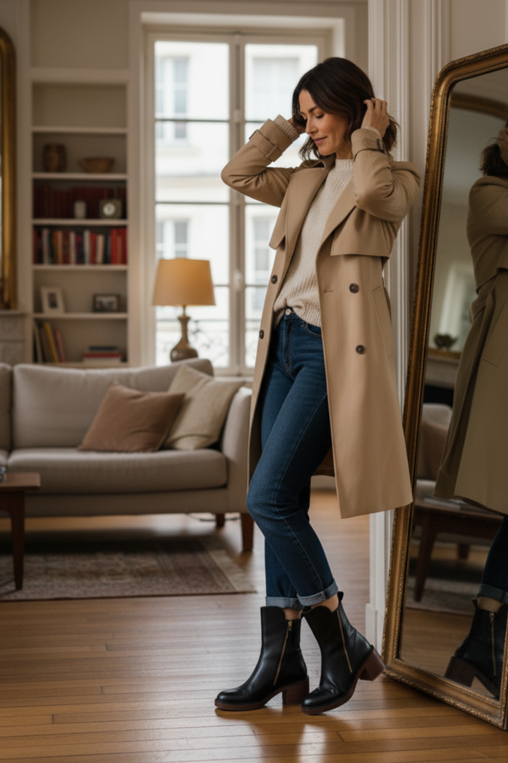 Valorine™ | Black leather boot with a comfortable heel