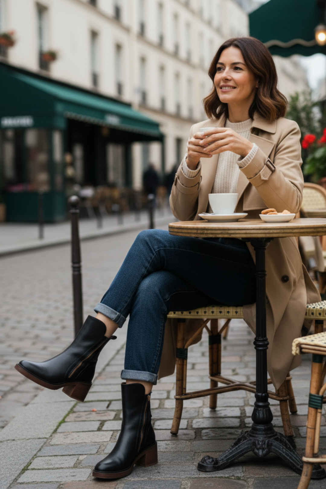 Valorine™ | Black leather boot with a comfortable heel