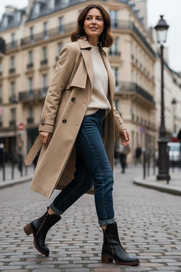 Valorine™ | Black leather boot with a comfortable heel