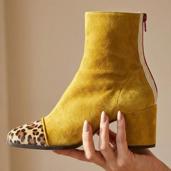 Lena | Colorblock Zip-Heel Ankle Boots