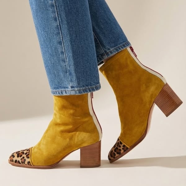 Lena | Colorblock Zip-Heel Ankle Boots