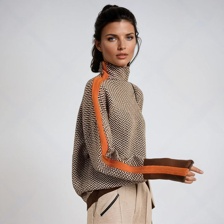 Malou™ | High Neck Pullover with Striking Contrast Stripes