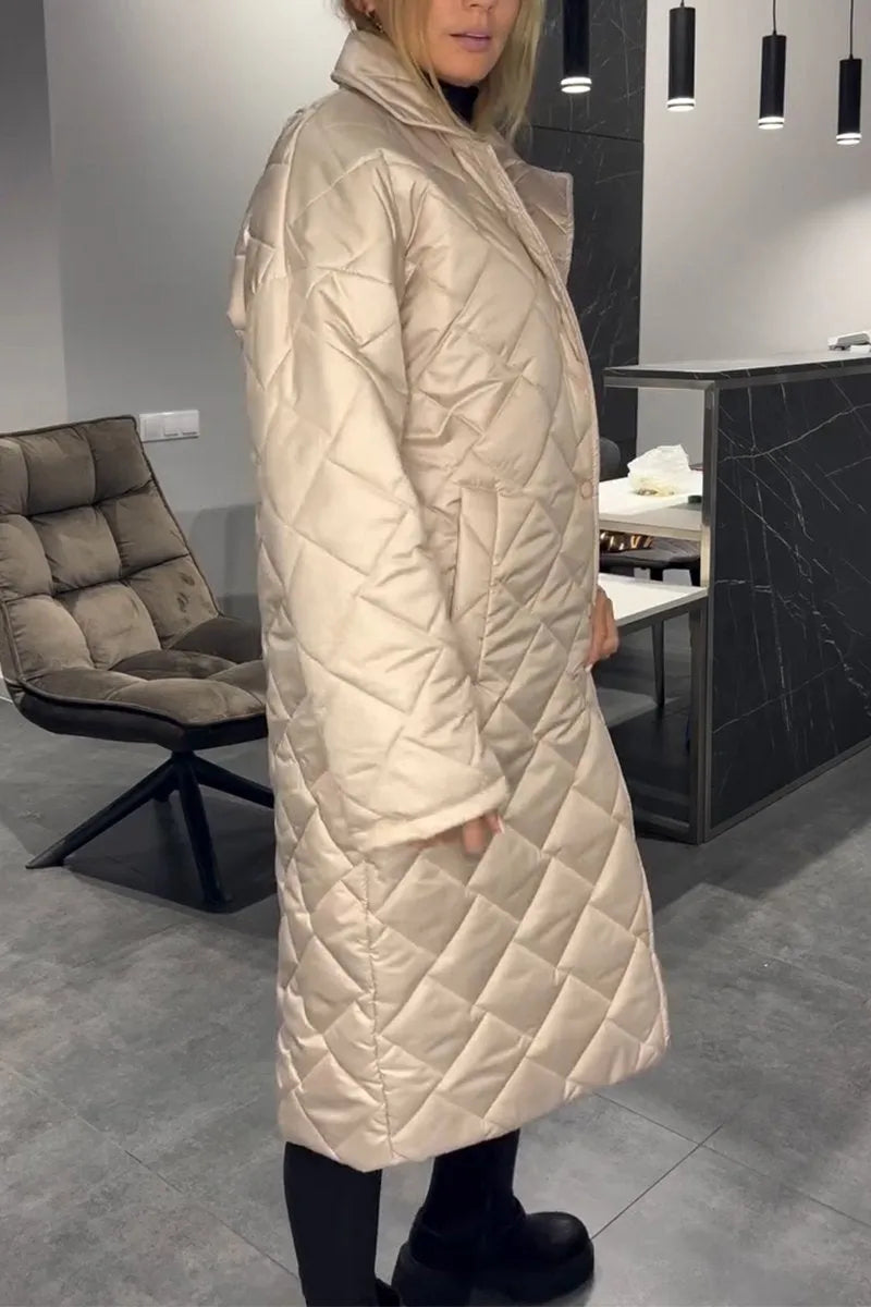 Mariette | Long Quilted Coat with Leopard Lining