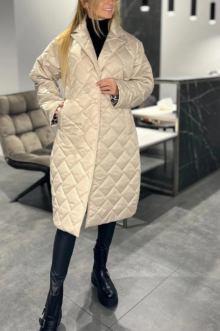 Mariette | Long Quilted Coat with Leopard Lining