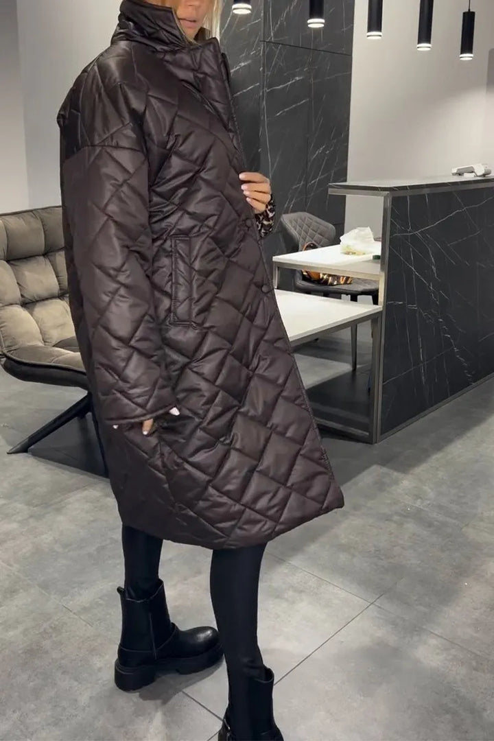 Mariette | Long Quilted Coat with Leopard Lining