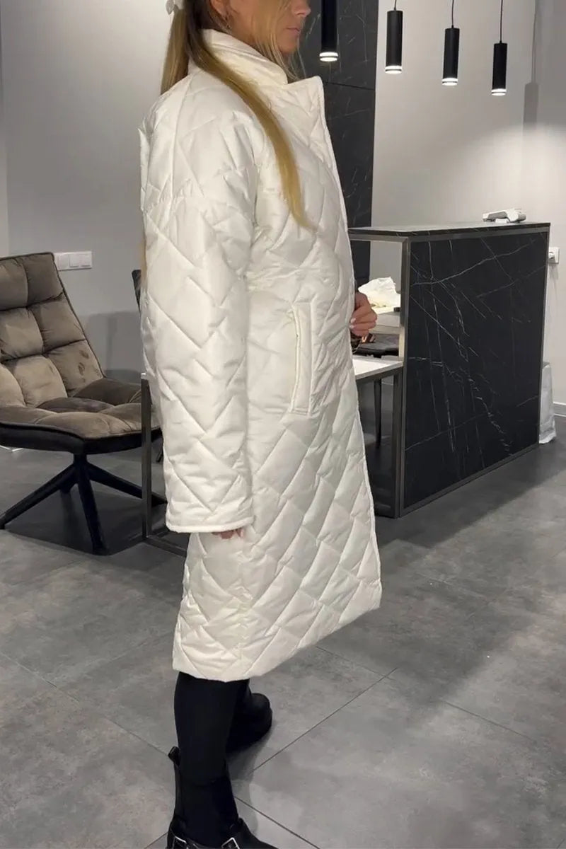 Mariette | Long Quilted Coat with Leopard Lining