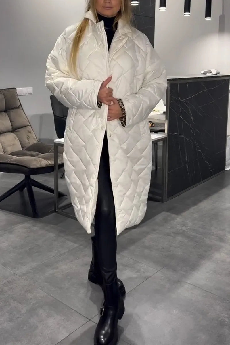 Mariette | Long Quilted Coat with Leopard Lining