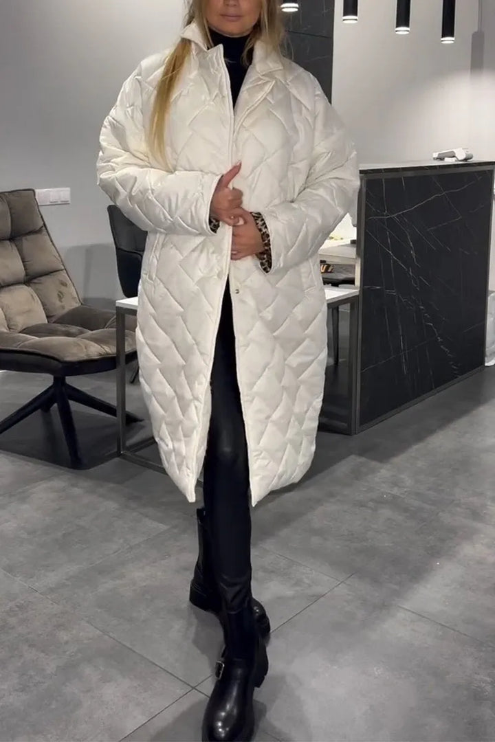Mariette | Long Quilted Coat with Leopard Lining